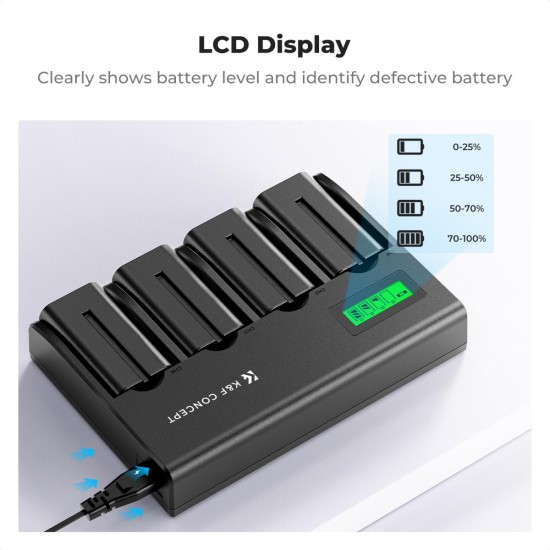 K&F Concept 4-Channel NP-F Battery Charger with LCD Display